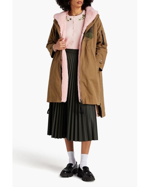 RED Valentino Natural Appliquéd Cotton-twill Hooded Parka