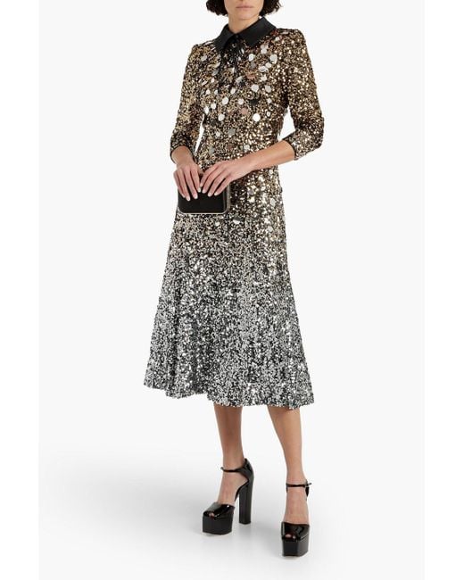BADGLEY MISCHKA Sequin-embellished mesh-paneled faille gown | THE OUTNET