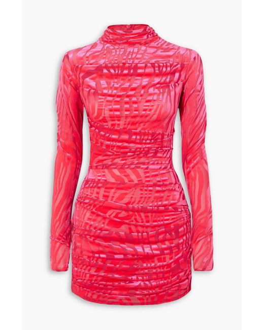 Alex Perry Pink Ruched Devoré-velvet Mini Dress