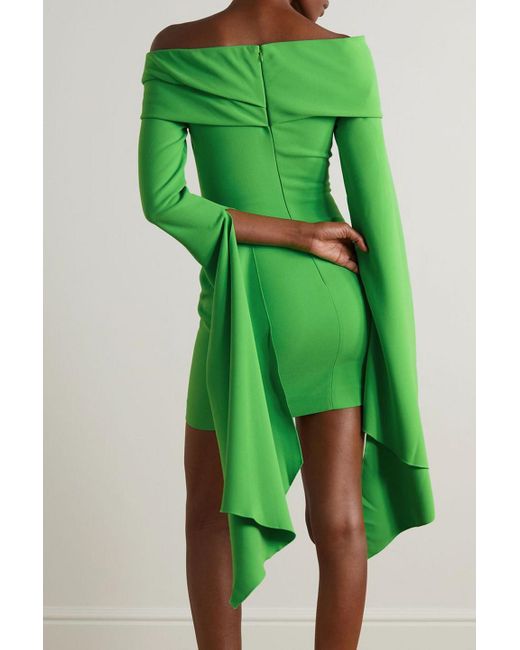 Solace London Green Off-the-shoulder Draped Crepe Mini Dress