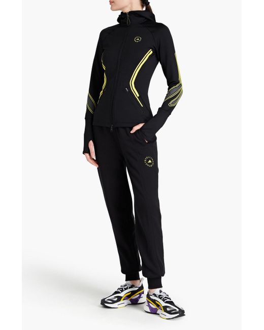 Adidas By Stella McCartney Black Gestreifte trainingsjacke aus stretch-jersey mit kapuze