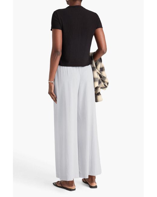 James Perse White Sateen Wide-Leg Pants