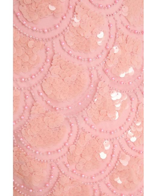 ROTATE BIRGER CHRISTENSEN Pink Embellished Tulle Midi Pencil Skirt