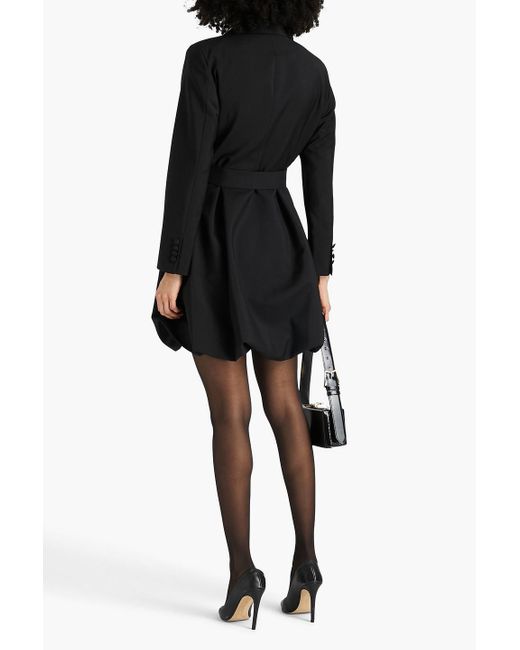 Ferragamo Black Pleated Mohair And Wool-blend Mini Dress