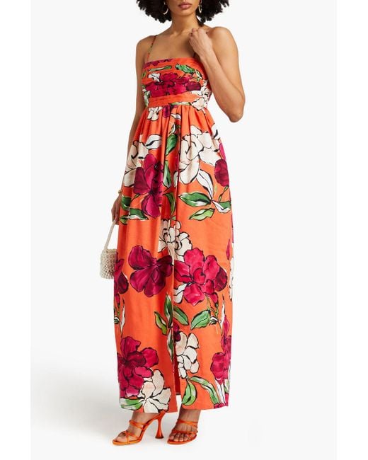 Aje. Red Monument Floral-print Linen-blend Maxi Dress