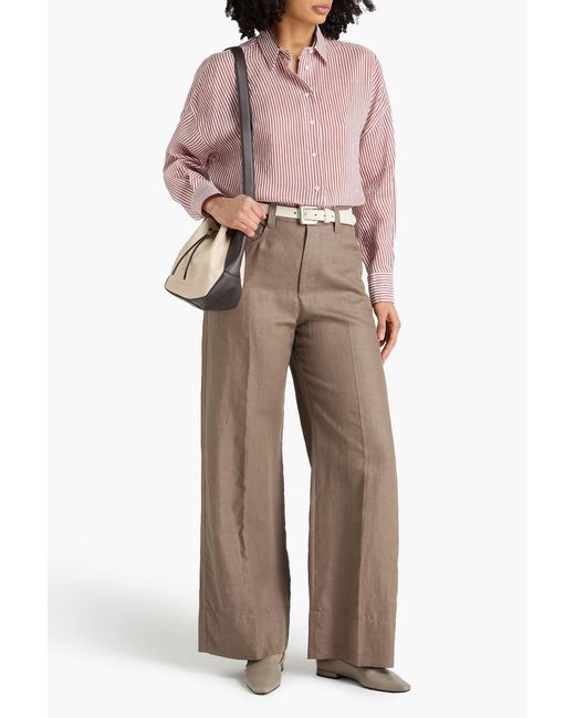 Brunello Cucinelli Pink Striped Linen And Silk-Blend Shirt
