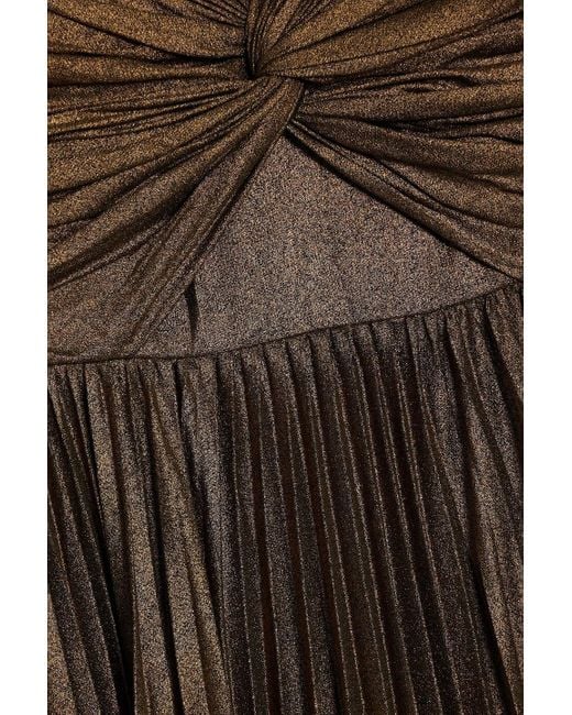 Badgley Mischka Metallic Plissierte robe aus lamé mit twist-detail