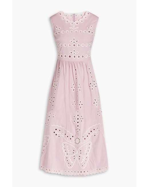 RED Valentino Pink Broderie Anglaise Cotton-blend Midi Dress