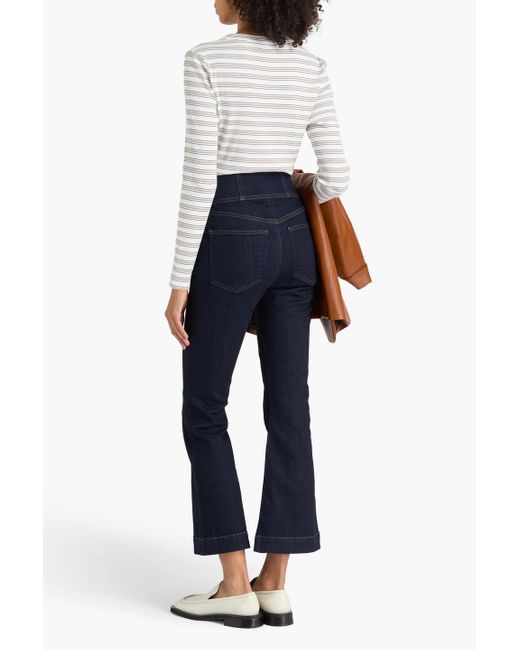 Veronica Beard Gray Pruitt Striped Ribbed Cotton-blend Jersey Top