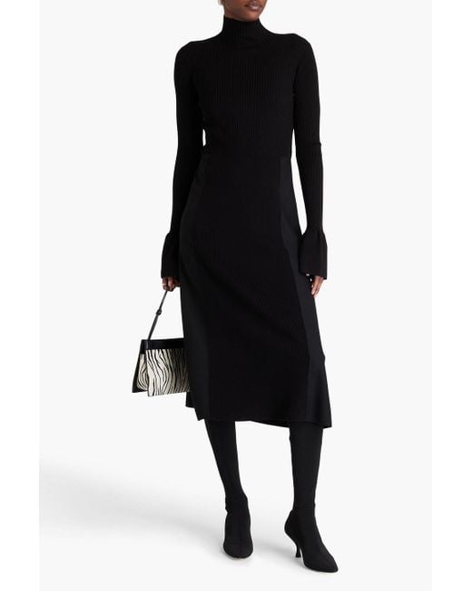 Joseph Black Duperre Crepe And Ribbed-Knit Turtleneck Midi Dress