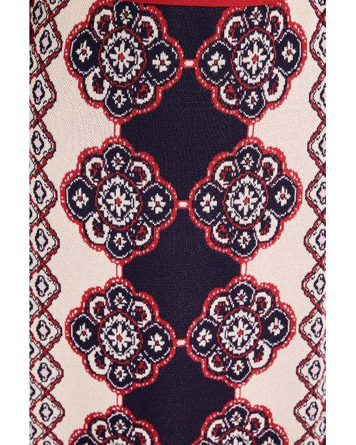 Cara Cara Red Valerie Belted Jacquard-knit Midi Dress