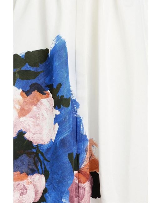 Erdem Blue Floral-print Cotton-blend Faille Midi Shirt Dress