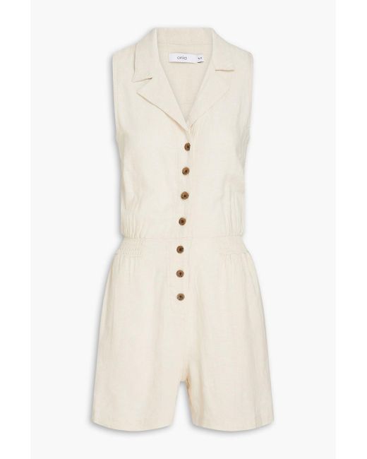 Onia Natural Shirred Linen-blend Playsuit