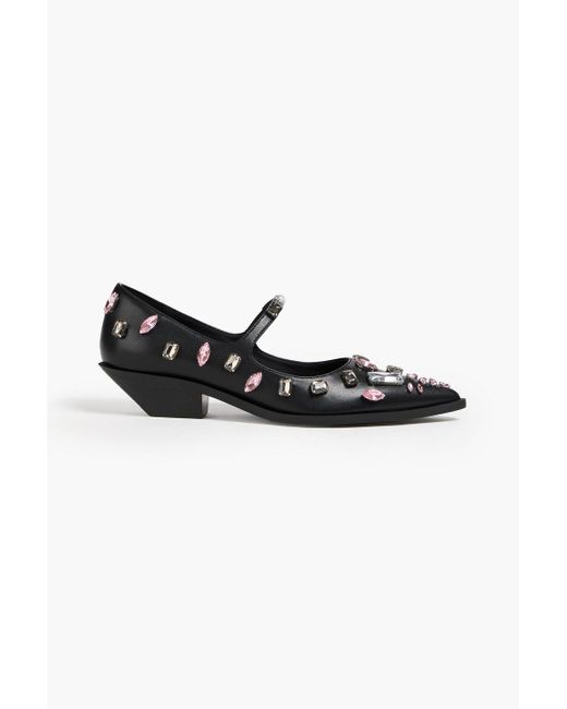 Stine Goya Black Crystal-embellished Leather Mary Jane Pumps
