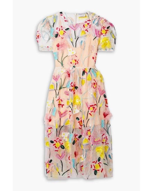 Ashish White Embellished Silk-organza Midi Dress