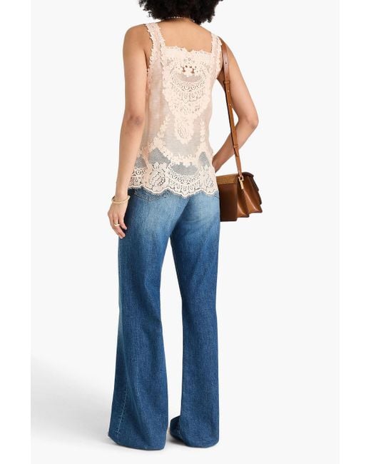 Zimmermann Pink Guipure Lace-Paneled Linen And Silk-Blend Gauze Tank