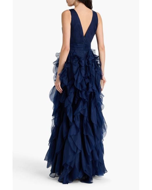 Marchesa Blue Ruffled Silk-Organza Gown