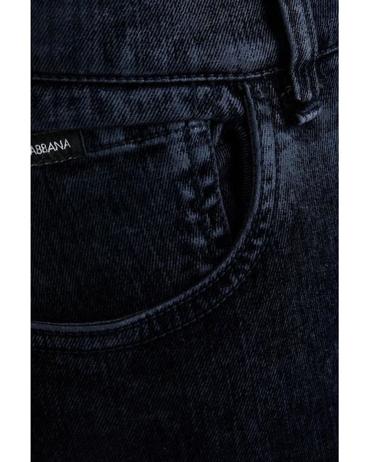 Dolce & Gabbana Blue Flocked Cotton-blend Gabardine Pants for men