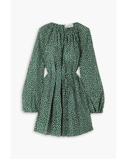 Matteau Green Floral-print Cotton And Silk-blend Mini Dress
