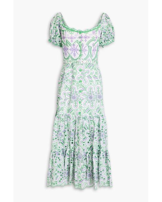 Charo Ruiz Blue Lana Tiered Broderie Anglaise Cotton-Blend Midi Dress