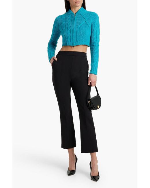 Max Mara Blue Cropped Cable-knit Cashmere And Wool-blend Cardigan