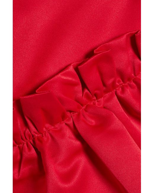Sleeper Red Mystery Puff Ruffled Duchesse-satin Mini Dress