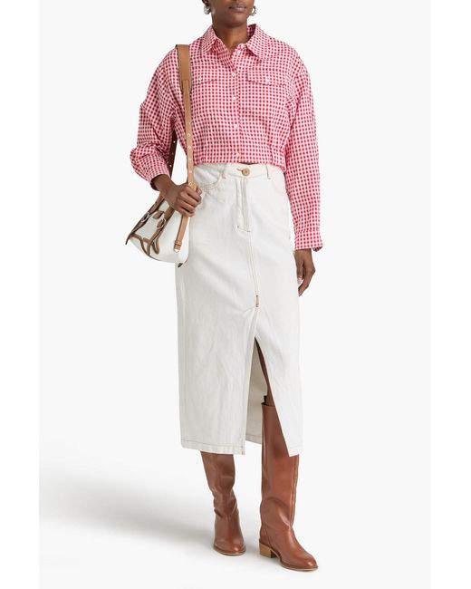 Claudie Pierlot Pink Cropped Gingham Seersucker Shirt