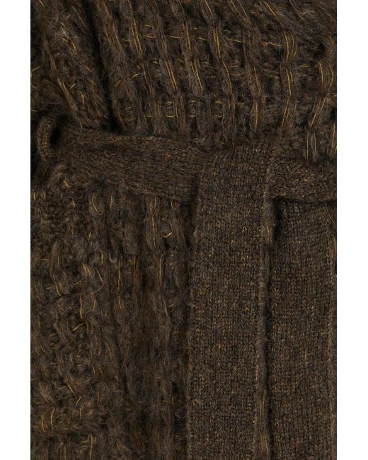 Gentry Portofino Brown Brushed Open-knit Wool-blend Cardigan