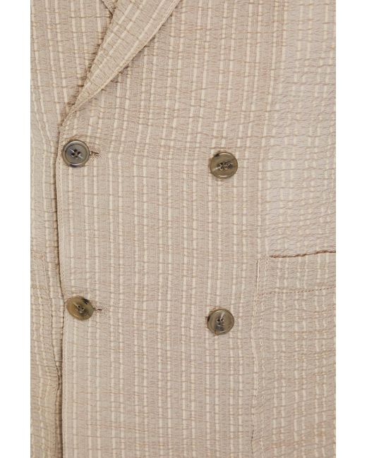 Emporio Armani Natural Double-breasted Cotton-blend Seersucker Blazer for men