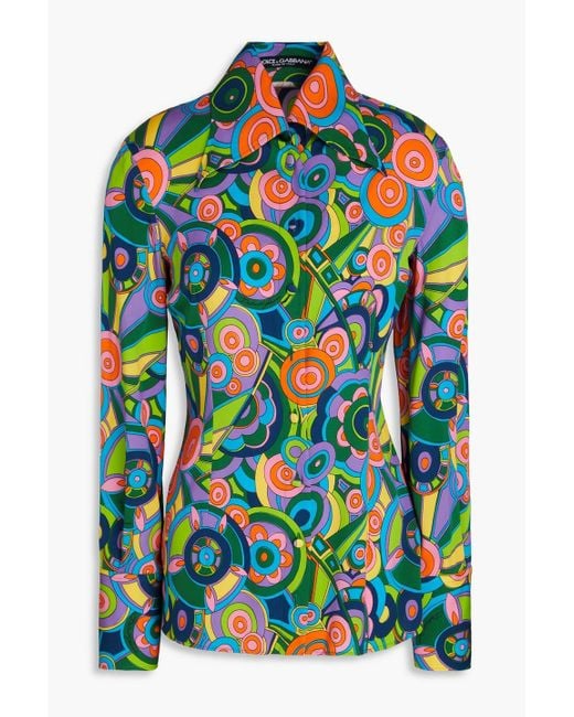 Dolce & Gabbana Multicolor Printed Silk-Blend Crepe De Chine Shirt