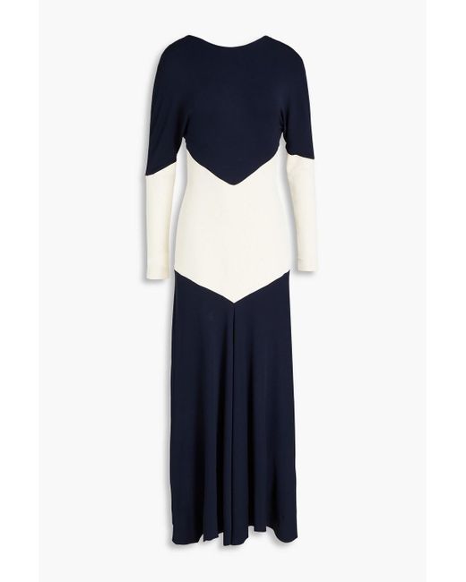 Victoria Beckham Blue Two-tone Ribbed Jersey Midi Dress