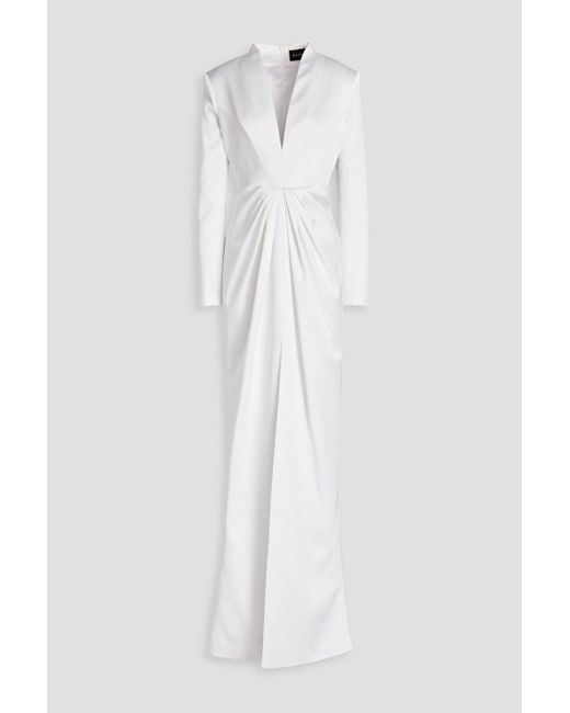 Rasario White Pleated Satin Gown