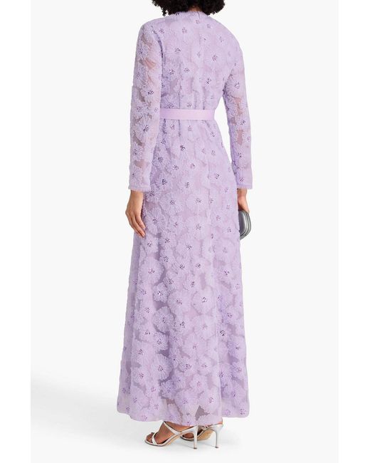 Huishan Zhang Purple Maurene Embellished Tulle Maxi Dress