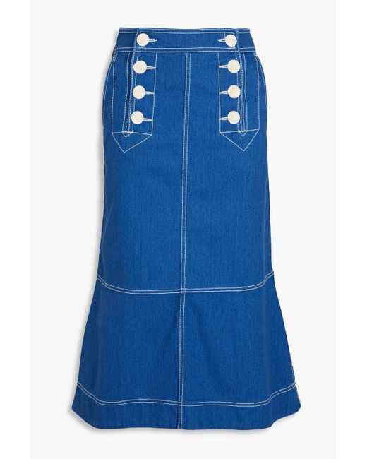 Zimmermann Embroidered Denim Midi Skirt in Blue Lyst