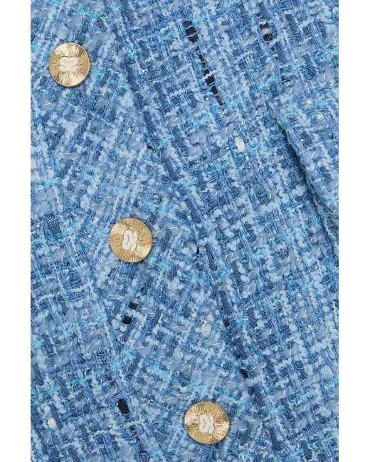 Sandro Blue Cropped Metallic Tweed Jacket