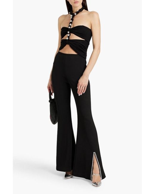 Area Black Cutout Crystal-embellished Jersey Flared Pants