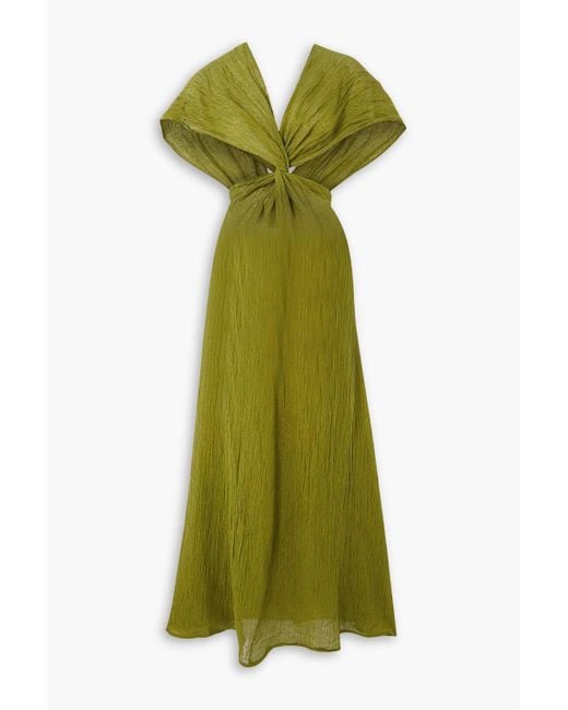 Savannah Morrow Fiori Twist-front Cutout Linen And Cotton-blend Gauze Maxi  Dress in Green | Lyst