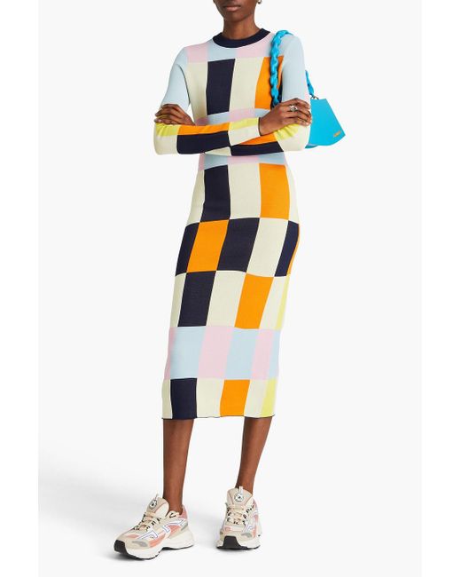 Stine Goya Orange Chiara Color-block Knitted Midi Dress