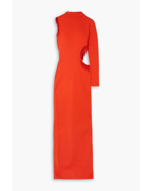 Staud Red Kristen maxikleid aus crêpe mit cut-out, fransen und zierperlen