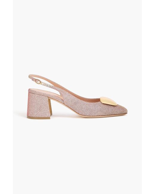 Rupert Sanderson Pink Myola Embellished Iridescent Lamé Slingback Pump
