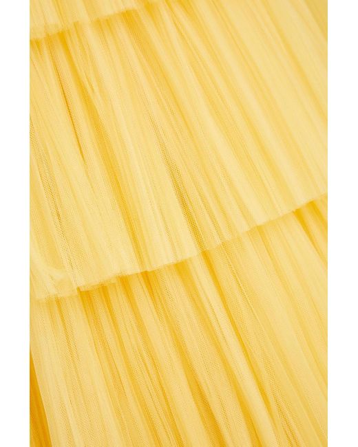 Costarellos Yellow Tiered Pleated Tulle Gown