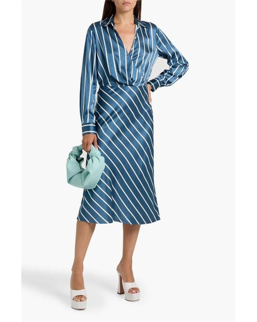 Veronica Beard Blue Otis Striped Silk-Blend Satin Midi Dress