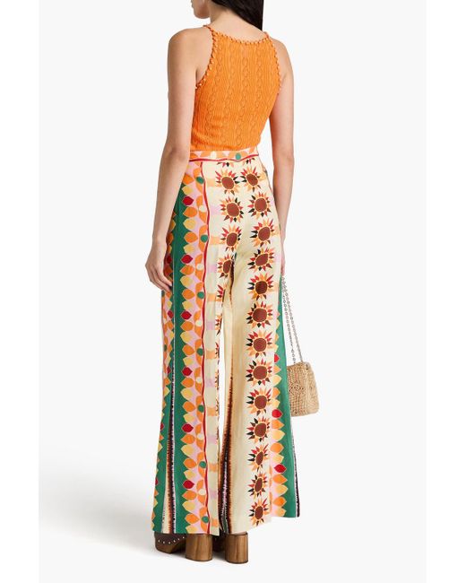 Sandro Orange Hose mit weitem bein aus webstoff mit flammgarneffekt und print