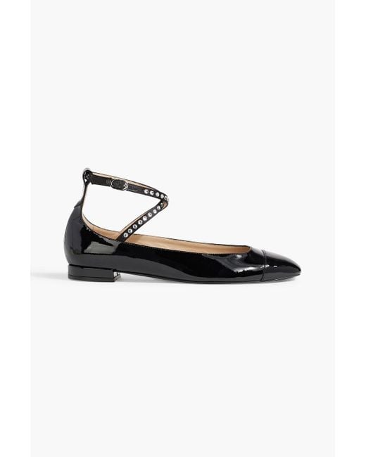 Stuart Weitzman Women's Black Eden Crystal-Embellished Patent-Leather Ballet Flats