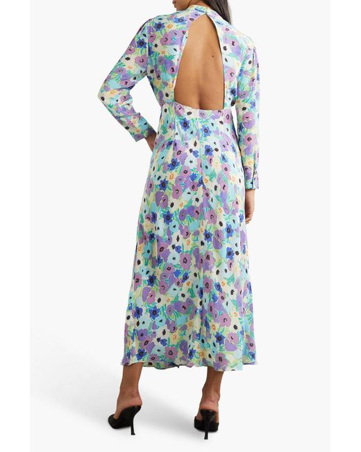 Rixo Blue Dani Open-Back Floral-Print Silk Crepe De Chine Midi Dress
