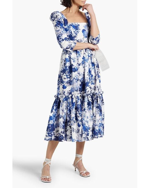 Cara Cara Blue Hill Ruffled Floral-print Linen Midi Dress