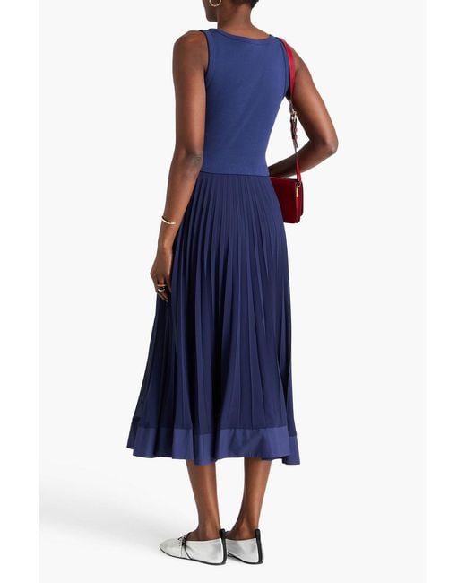 Claudie Pierlot Blue Crepe, Cotton-jacquard And Poplin Midi Dress
