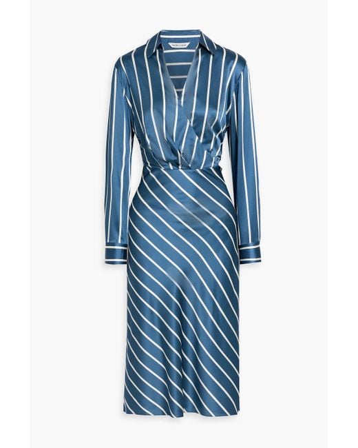 Veronica Beard Blue Otis Striped Silk-Blend Satin Midi Dress
