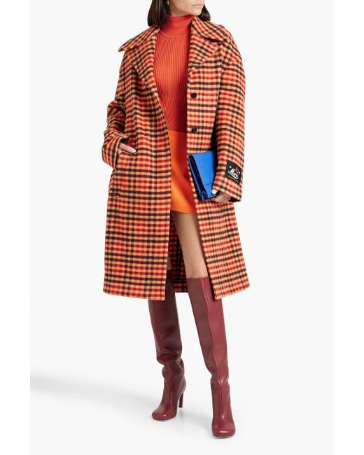Marni Red Checked Wool-blend Felt Coat