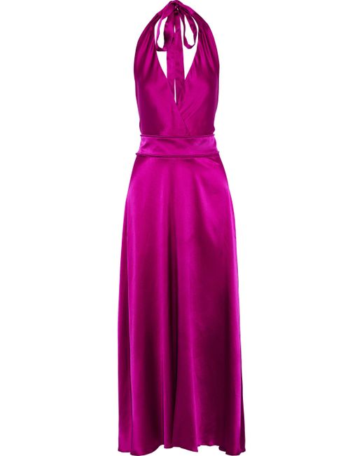 Maje Purple Rivoine Stretch-silk Satin Halterneck Maxi Dress Fuchsia